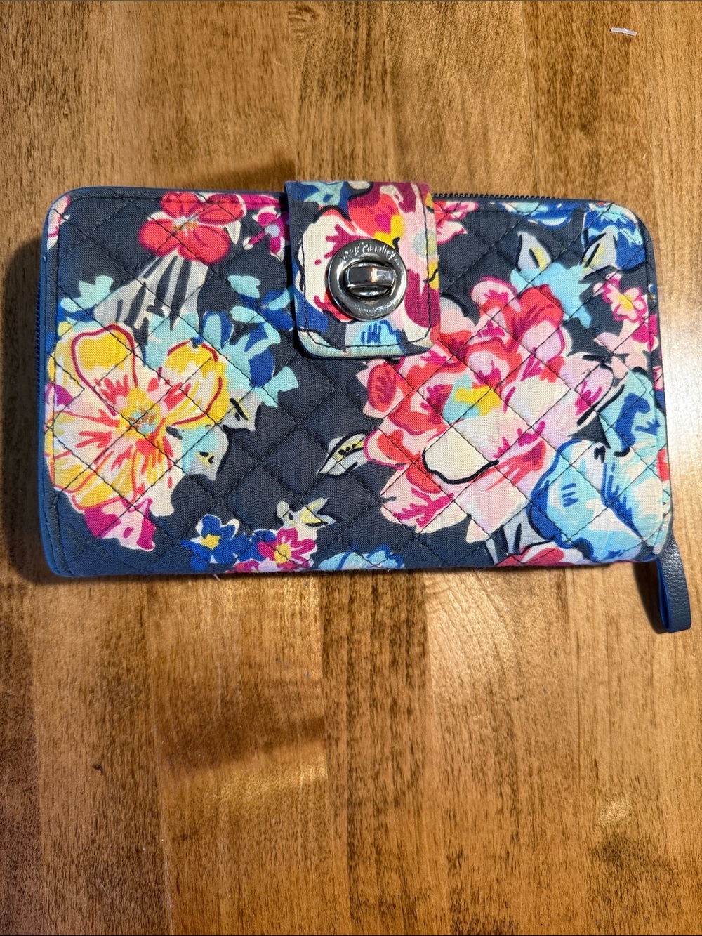 Vera Bradley Navy Floral Quilted Phone Wallet with Wrist Strap